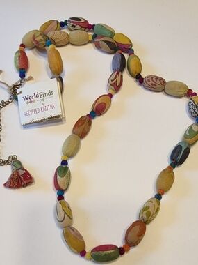 Recycled Kantha Multicolor Fabric Beads 18" Necklace